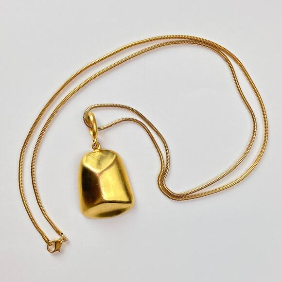 Vintage Estate piece signed ESSEX modernist brushed gold tone pendant necklace - Picture 2 of 8